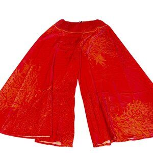 Modaposa Womens Red & Orange Wide-Leg Pants Smocked Waist boho style